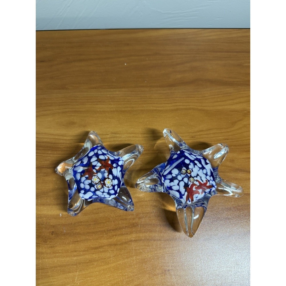 2 Art Glass Starfish Paperweight Multicolor Murano‎ Style Glass